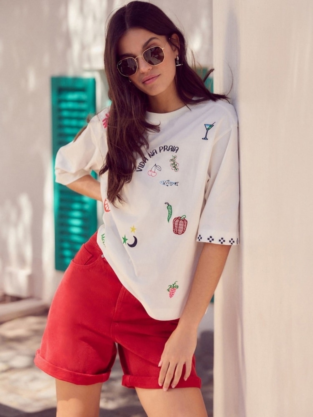 NEXT Embroidered Oversized Cotton Tee XS Vacation Coastal Summer Graphic Top